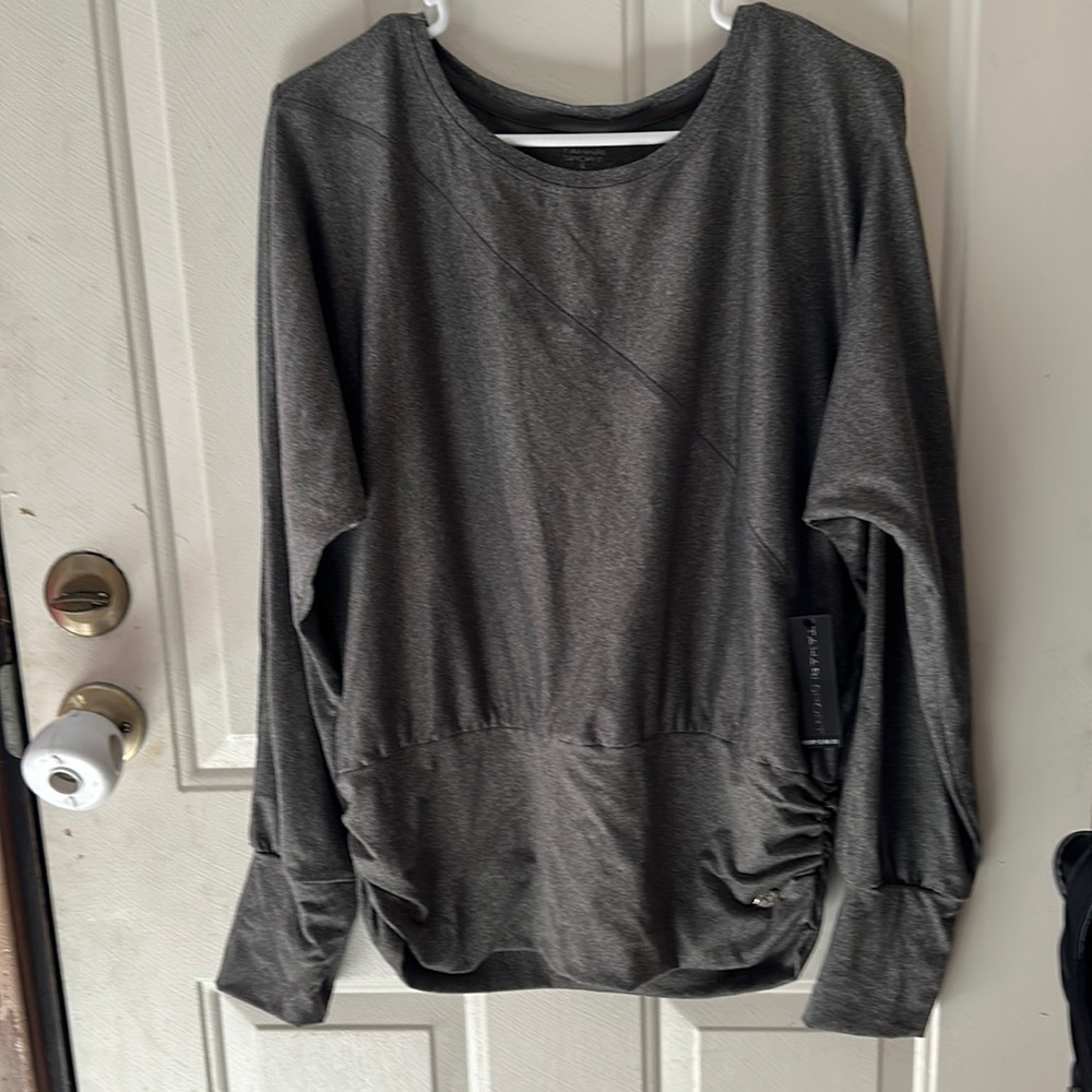 TAHARI SPORT WOMEN’S ATHLETIC LONG SLEEVE TOP: GRAY: NWT: SZ L